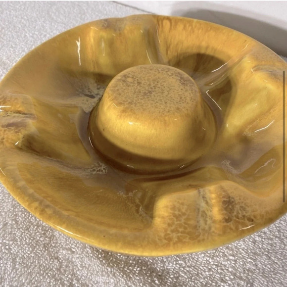 Vintage MCM Yellow  Pottery Ceramic Ashtray Trinket Dish - Picture 4 of 12